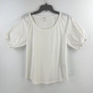 Candace Cameron Bure Cotton Spandex Top‎ Women's XS WHITE Poof Elastic Sleeve